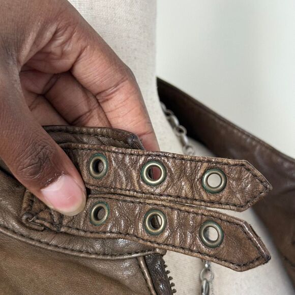 Vintage Brown Moto Leather Jacket Blanc Noir Size L - Picture 8 of 8